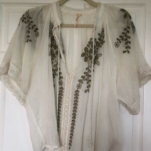 Free People Cream Textured Blouse